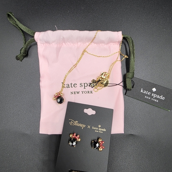 NWT Kate spade Disney Minnie Mouse Black&Red Crystal Necklace and Earrings Set - Picture 4 of 4